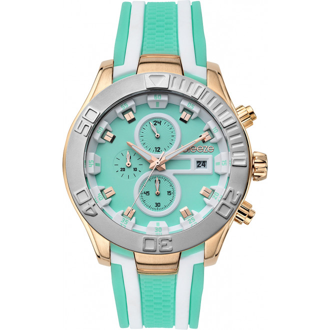 BREEZE Milkshake Stripes 110081.7 Γυναικείο Quartz Chronograph Τιρκουάζ Γαλάζιο Λουράκι Σιλικόνης 48 mm