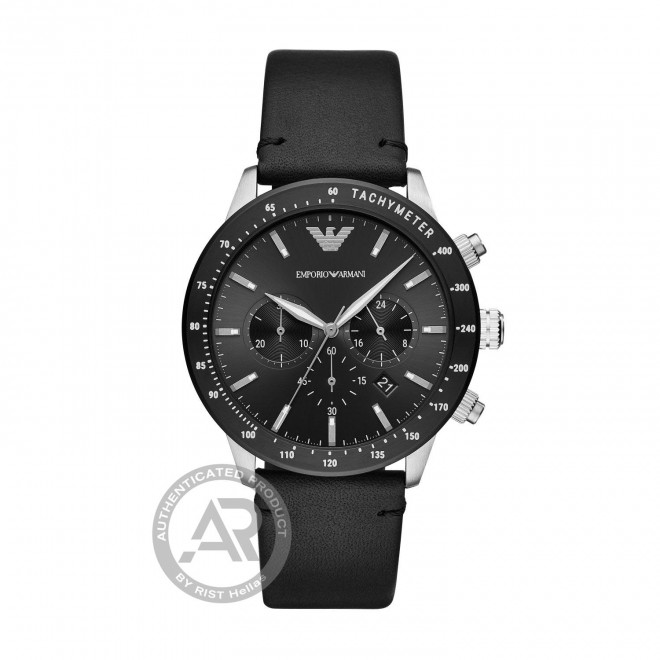 EMPORIO ARMANI Mario AR11243 Ανδρικό Quartz Chronograph Μαύρο Δερμάτινο Λουράκι