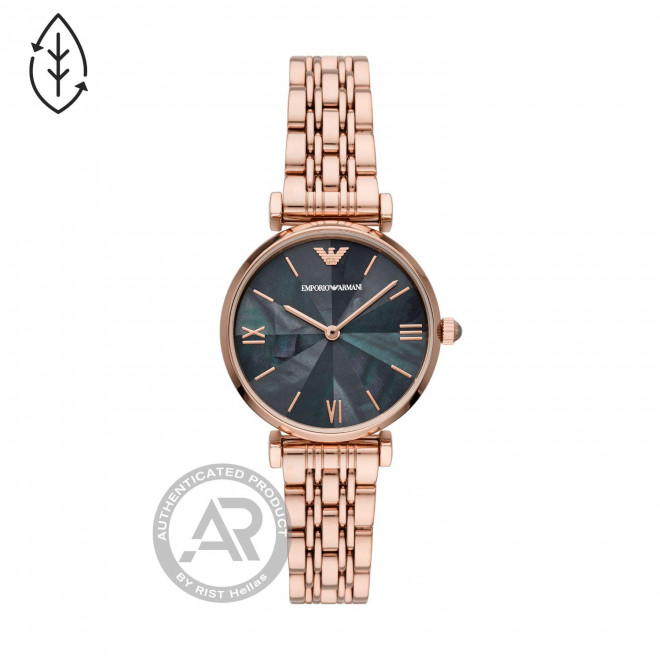 EMPORIO ARMANI Gianni T-Bar AR11401 Γυναικείο Ρολόι Quartz Μαύρο Καντράν Ροζ Μπρασελέ