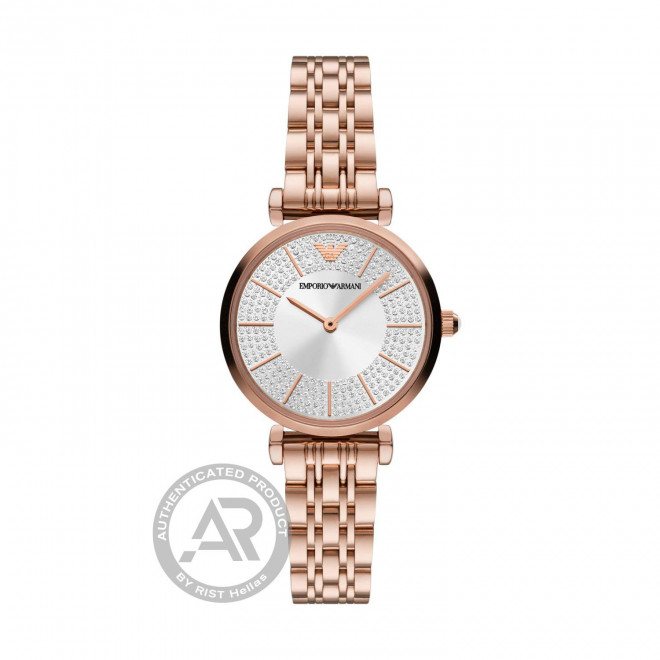 EMPORIO ARMANI Gianni T-Bar AR11446 Γυναικείο Ρολόι Quartz Ροζ Μπρασελέ Ασημί Καντράν Κρύσταλλα