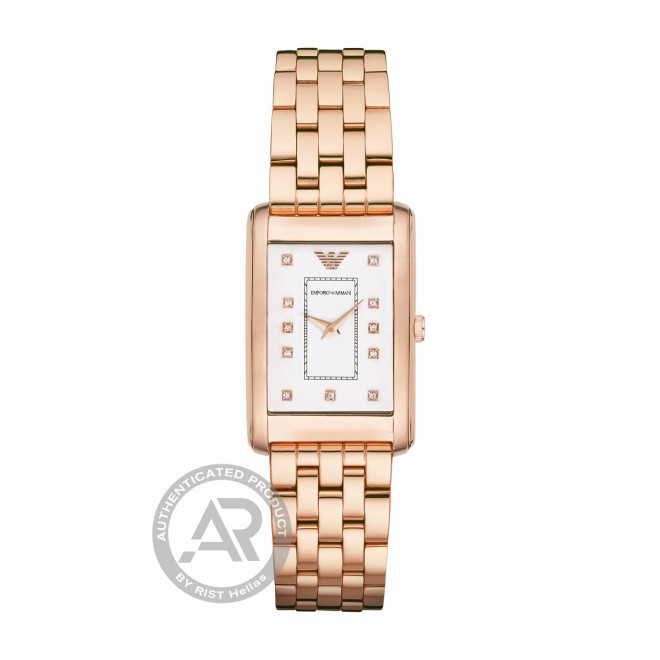 EMPORIO ARMANI Classic AR1906 Γυναικείο Ρολόι Quartz Τετράγωνο Καντράν Ροζ Μπρασελέ