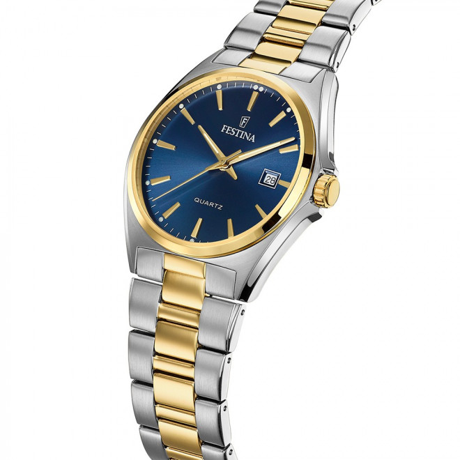 FESTINA Classics F20554/4 Ανδρικό Ρολόι Quartz Μπλε Καντράν Δίχρωμο Μπρασελέ