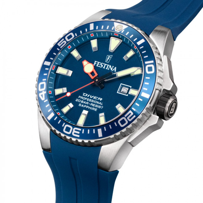FESTINA The Originals Diver F20664/1 Ανδρικό Ρολόι Quartz Καταδυτικό 20 atm Μπλε Καντράν Καουτσούκ Λουράκι