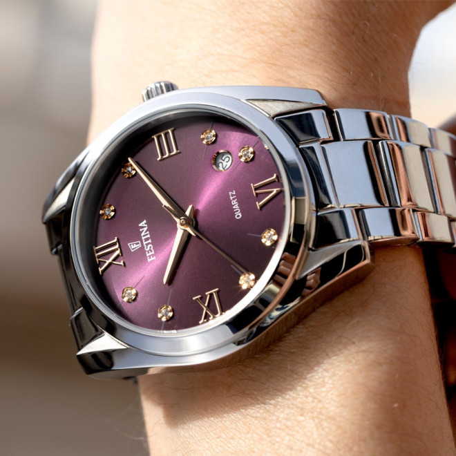 FESTINA Boyfriend F16790/E Γυναικείο Ρολόι Quartz Μπορντό Καντράν Ασημί Μπρασελέ