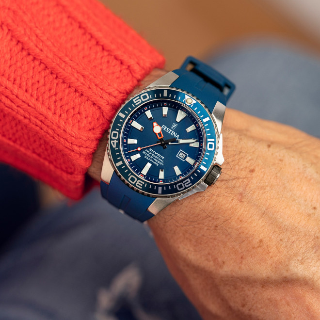FESTINA The Originals Diver F20664/1 Ανδρικό Ρολόι Quartz Καταδυτικό 20 atm Μπλε Καντράν Καουτσούκ Λουράκι
