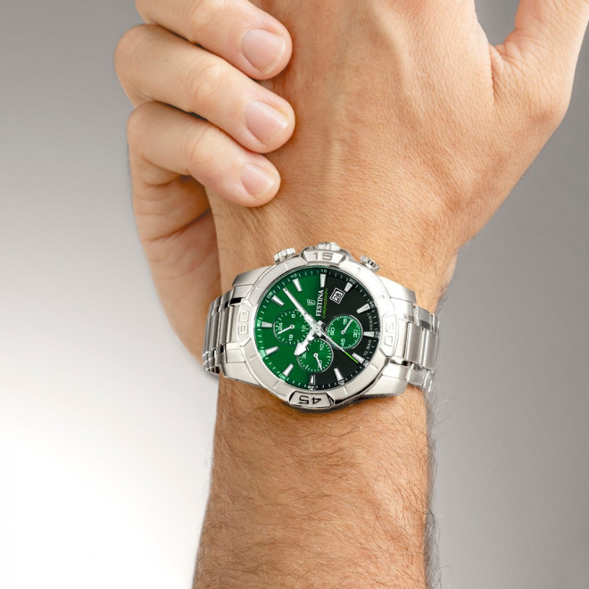 FESTINA Timeless F20704/5 Ανδρικό Ρολόι Quartz Chronograph 10 atm Πράσινο Μαύρο Καντράν