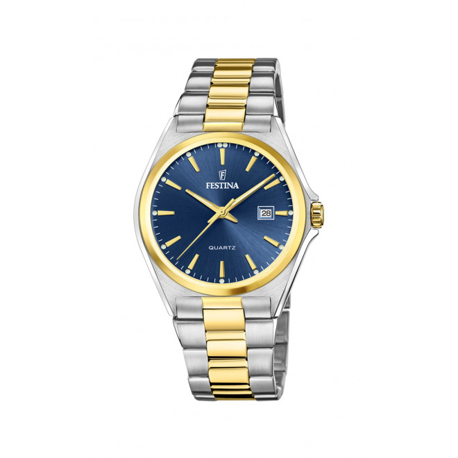 FESTINA Classics F20554/4 Ανδρικό Ρολόι Quartz Μπλε Καντράν Δίχρωμο Μπρασελέ