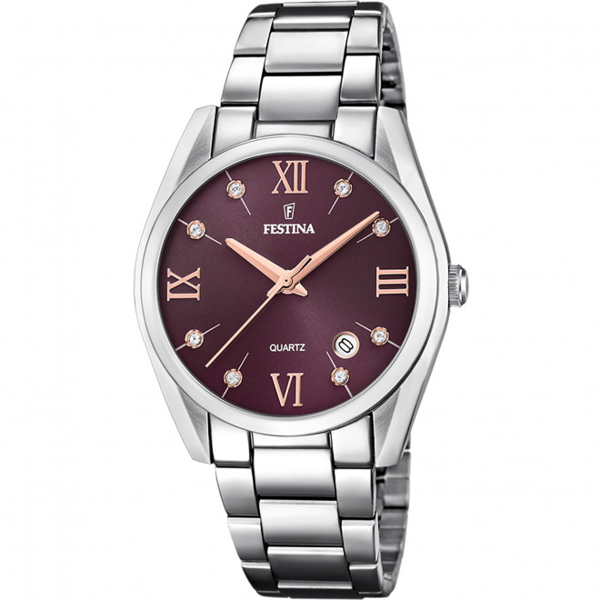 FESTINA Boyfriend F16790/E Γυναικείο Ρολόι Quartz Μπορντό Καντράν Ασημί Μπρασελέ