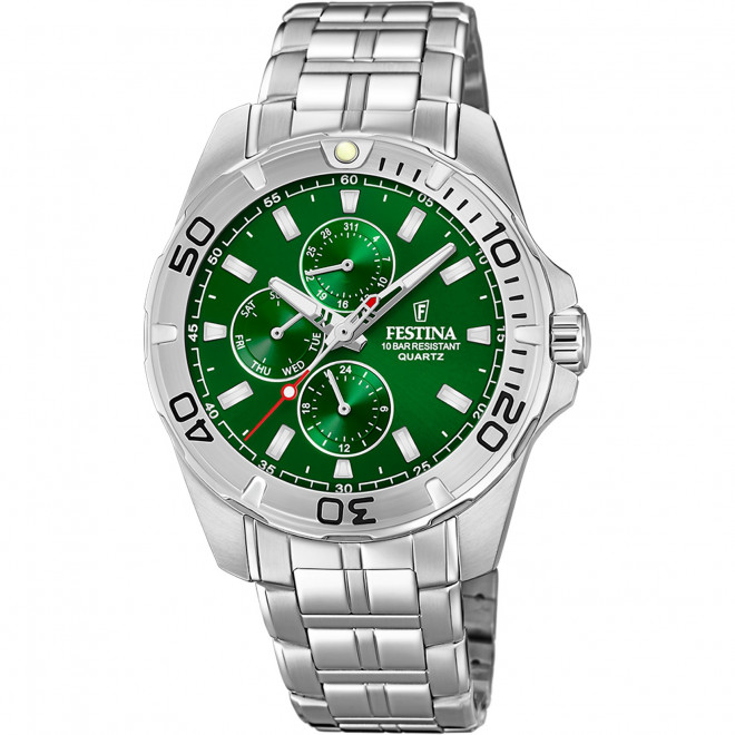 FESTINA F20445/7 Ανδρικό Ρολόι Quartz Πράσινο Καντράν Ασημί Μπρασελέ 10 atm