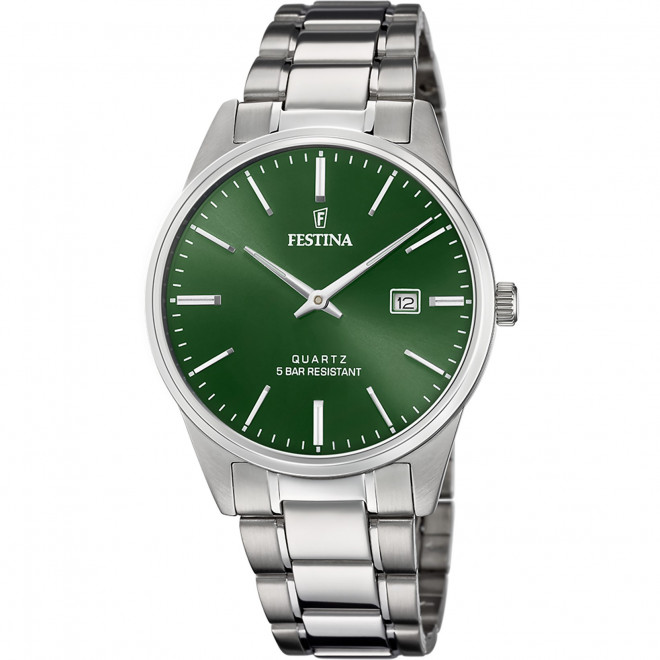 FESTINA Classics F20511/5 Ανδρικό Ρολόι Quartz Πράσινο Καντράν Ασημί Μπρασελέ
