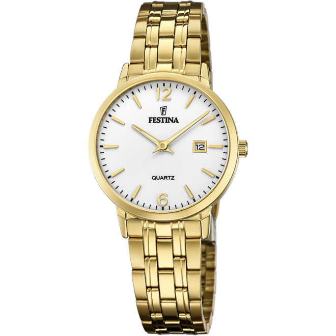 FESTINA Classics F20514/2 Γυναικείο Ρολόι Quartz Λευκό Καντράν Χρυσό Μπρασελέ 10 atm