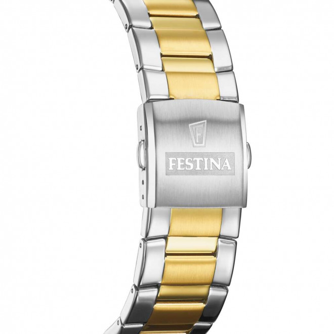 FESTINA Chronograph F20562/1 Ανδρικό Ρολόι Quartz Χρυσό Καντράν Δίχρωμο Μπρασελέ 10 atm
