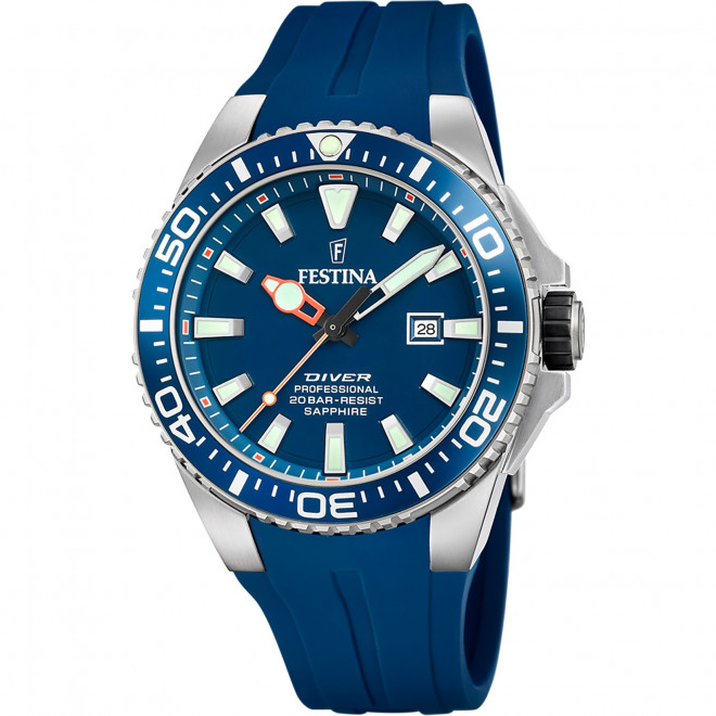 FESTINA The Originals Diver F20664/1 Ανδρικό Ρολόι Quartz Καταδυτικό 20 atm Μπλε Καντράν Καουτσούκ Λουράκι
