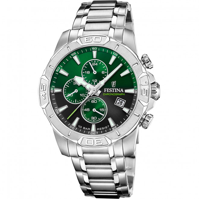 FESTINA Timeless F20704/5 Ανδρικό Ρολόι Quartz Chronograph 10 atm Πράσινο Μαύρο Καντράν
