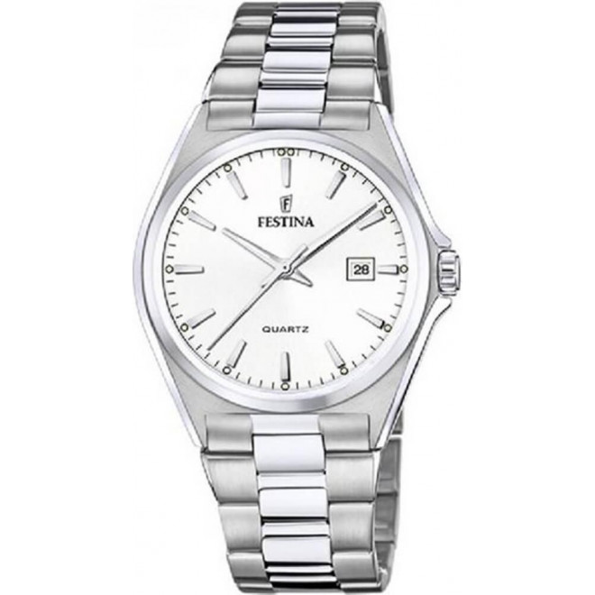 FESTINA Classics F20552/2 Ανδρικό Ρολόι Quartz Λευκό Καντράν Ασημί Μπρασελέ