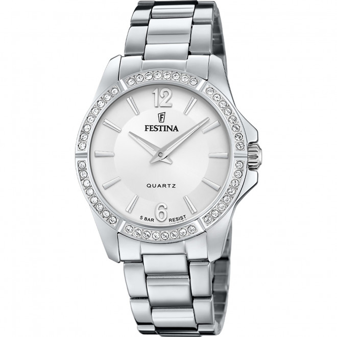 FESTINA Crystals F20593/1 Γυναικείο Ρολόι Quartz Ασημί Καντράν Ασημί Μπρασελέ