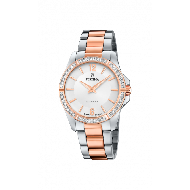 FESTINA Crystals F20595/1 Γυναικείο Ρολόι Quartz Ασημί Ροζ Μπρασελέ