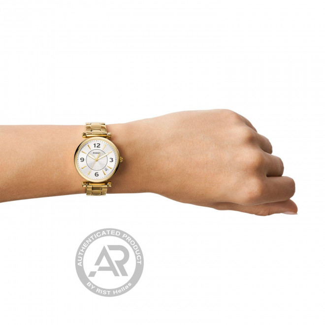 FOSSIL Carlie ES5159 Γυναικείο Ρολόι Quartz Χρυσό Μπρασελέ Λευκό Καντράν
