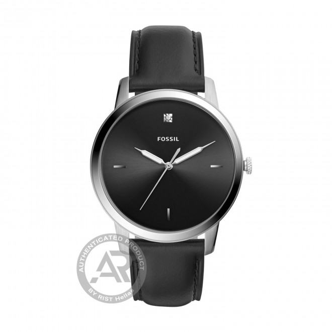 FOSSIL The Minimalist FS5497 Ανδρικό Ρολόι Quartz Μαύρο Δερμάτινο Λουράκι Καντράν