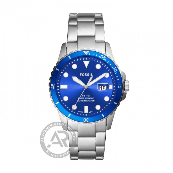 FOSSIL FB-01 FS5669 Ανδρικό Ρολόι Quartz Μπλε Καντράν Ασημί Μπρασελέ 10 atm