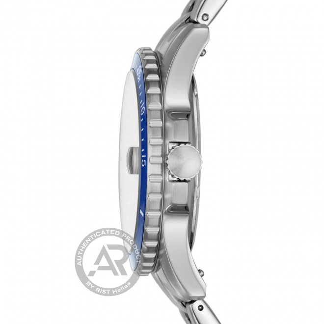 FOSSIL FB-01 FS5669 Ανδρικό Ρολόι Quartz Μπλε Καντράν Ασημί Μπρασελέ 10 atm
