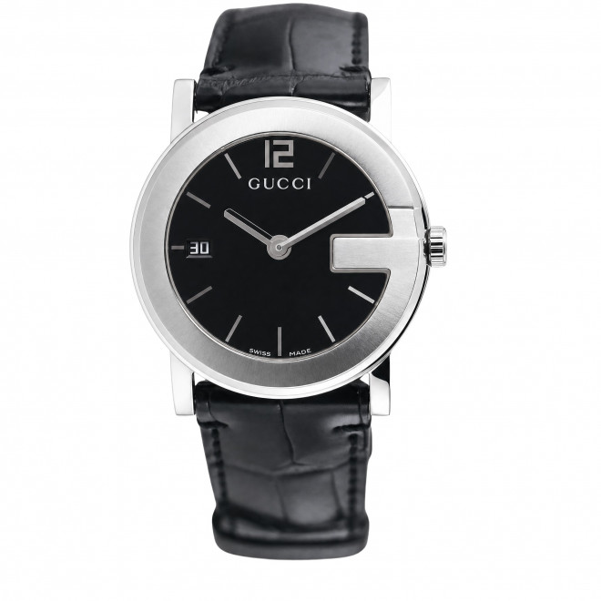 GUCCI G Watch 101J YA101403 Ελβετικό Ανδρικό Ρολόι Quartz Μαύρο Καντράν Δερμάτινο Λουράκι