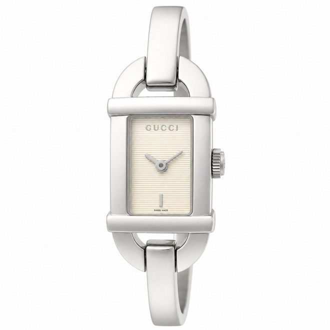 GUCCI 6800L Ελβετικό Γυναικείο Ρολόι Quartz Ορθογώνιο Ιβουάρ Καντράν Ασημί Μπρασελέ