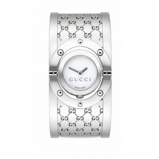 GUCCI Twirl 112 YA112413 Ελβετικό Γυναικείο Ρολόι Quartz Περιστρεφόμενο Λευκό Μαργαριταρένιο Καντράν Ασημί Μπρασελέ