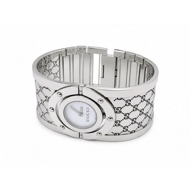 GUCCI Twirl 112 YA112413 Ελβετικό Γυναικείο Ρολόι Quartz Περιστρεφόμενο Λευκό Μαργαριταρένιο Καντράν Ασημί Μπρασελέ