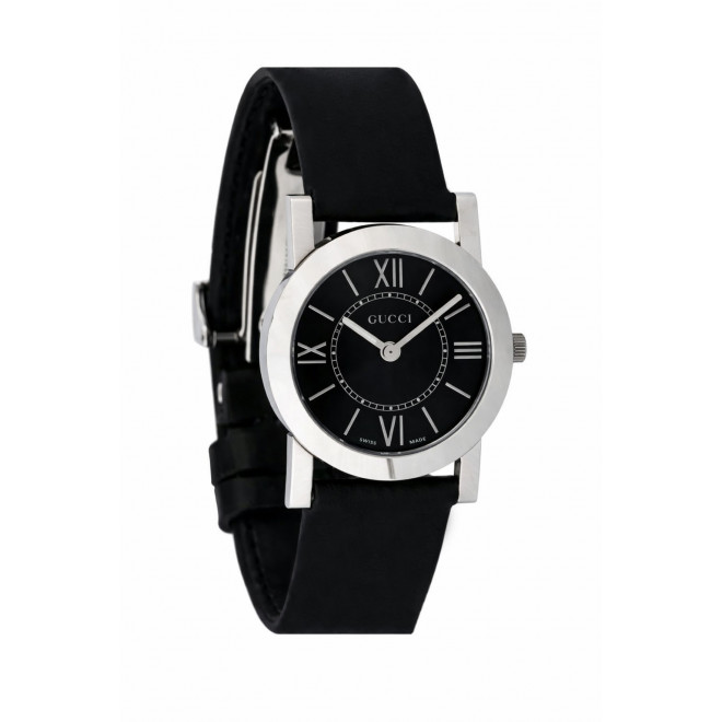 GUCCI 5200L.1 Ελβετικό Γυναικείο Ρολόι Quartz Swiss Made Μαύρο Καντράν Δερμάτινο Λουράκι