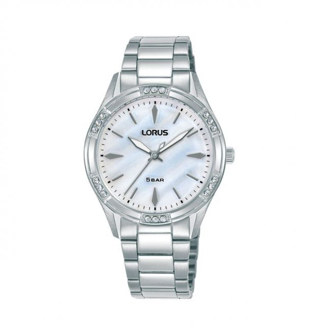 LORUS Women RG203ZX9 Γυναικείο Ρολόι Quartz Λευκό Μαργαριταρένιο Καντράν με Κρύσταλλα Ασημί Μπρασελέ