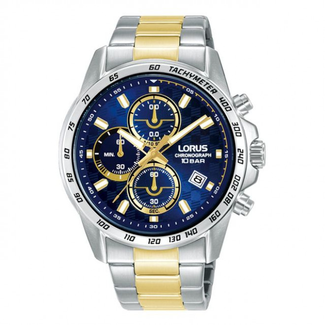 LORUS Sports RM311KX9 Ανδρικό Ρολόι Quartz Chronograph 10 atm Μπλε Καντράν Δίχρωμο Μπρασελέ