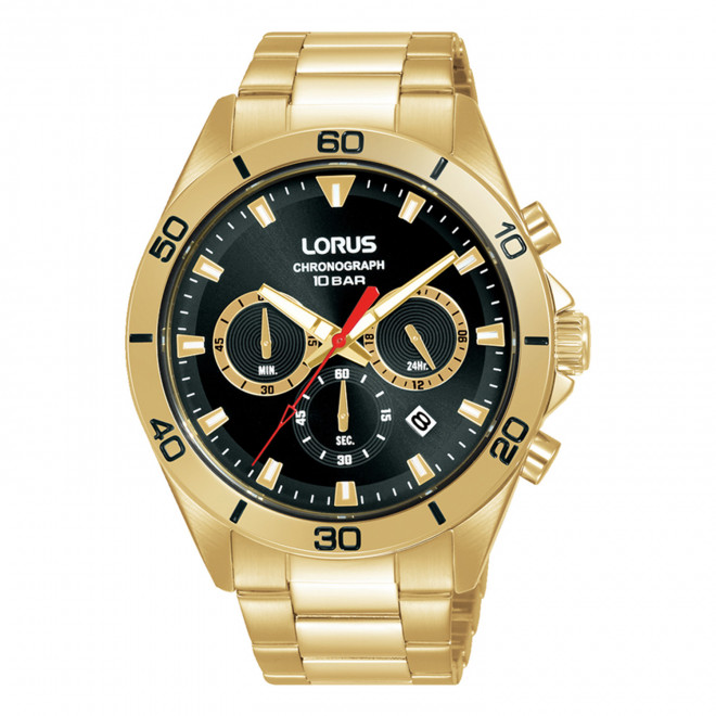 LORUS Sports RT340KX9 Ανδρικό Ρολόι Quartz Chronograph Μαύρο Καντράν Χρυσό Μπρασελέ