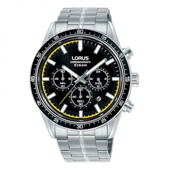 LORUS Sports RT345LX9 Ανδρικό Ρολόι Quartz Chronograph 10 atm Μαύρο Καντράν Ασημί Μπρασελέ