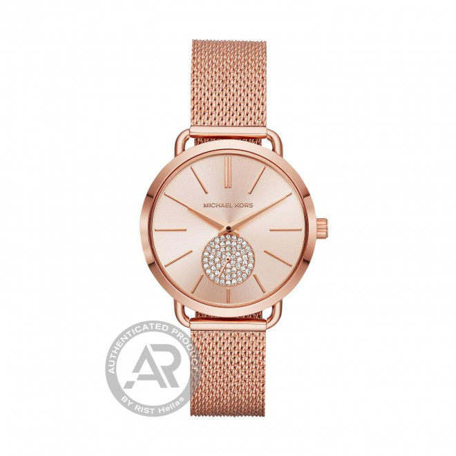 MICHAEL KORS Portia MK3845 Γυναικείο Ρολόι Quartz Ροζ Καντράν Ροζ Πλεκτό Μπρασελέ