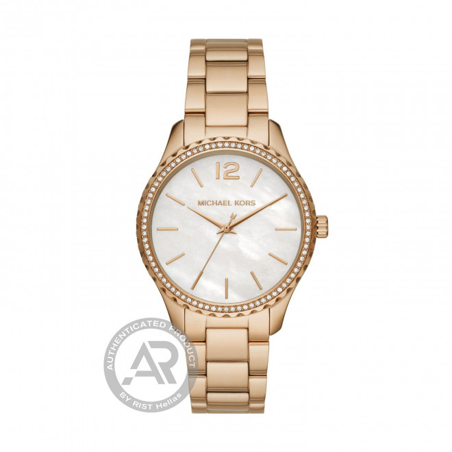 MICHAEL KORS Layton MK6870 Γυναικείο Ρολόι Quartz Λευκό Καντράν Ροζ Χρυσό Μπρασελέ