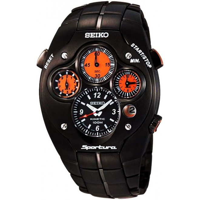 SEIKO Sportura Συλλεκτικό SLQ019J Ανδρικό Ρολόι Kinetic Chronograph 9T82-0AF0 Τιτάνιο Μαύρο Μπρασελέ