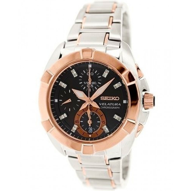 SEIKO Velatura SNDZ20P2 Γυναικείο Ρολόι Quartz Chronograph Μαύρο Καντράν Ροζ Χάλκινη Κάσα