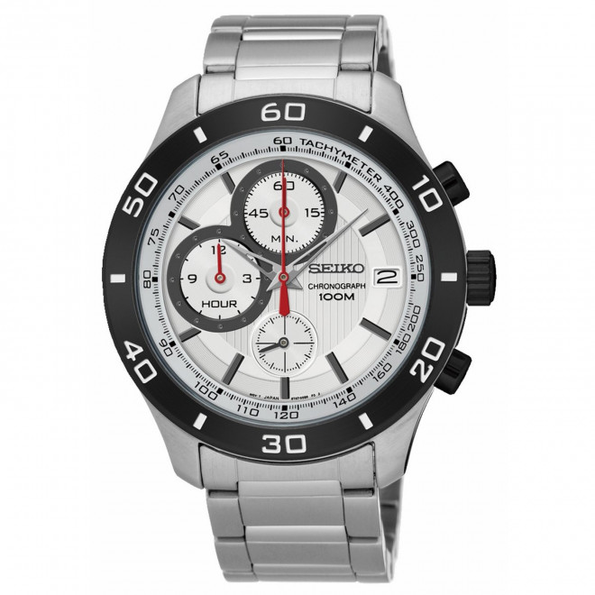 SEIKO SSB189P1 Ανδρικό Ρολόι Quartz Chronograph Λευκό Καντράν Ασημί Μπρασελέ