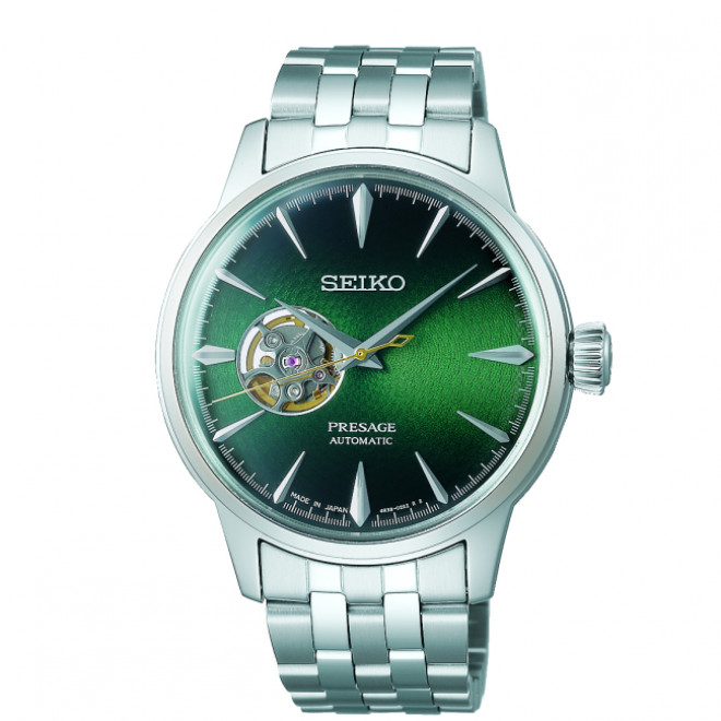 SEIKO Presage SSA441J1 Ανδρικό Ρολόι Αυτόματο Open Heart Πράσινο Καντράν Ασημί Μπρασελέ