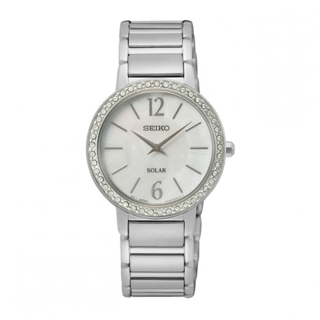 SEIKO Caprice SUP467P1 Γυναικείο Ρολόι Solar Λευκό Καντράν Ασημί Μπρασελέ