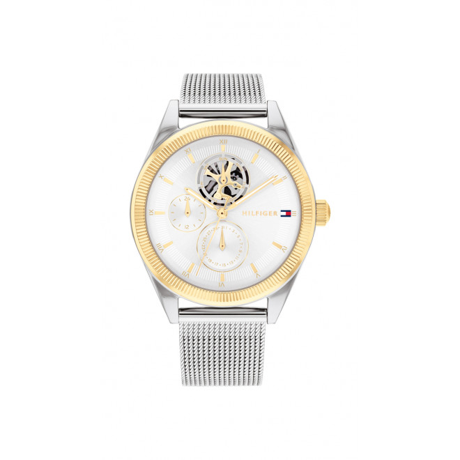 TOMMY HILFIGER Monica 1782713 Γυναικείο Quartz Λευκό Χρυσό Καντράν Ασημί Πλεκτό Μπρασελέ