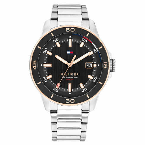 TOMMY HILFIGER Remy 1792228 Ανδρικό Ρολόι Quartz Μαύρο Καντράν Ασημί Μπρασελέ